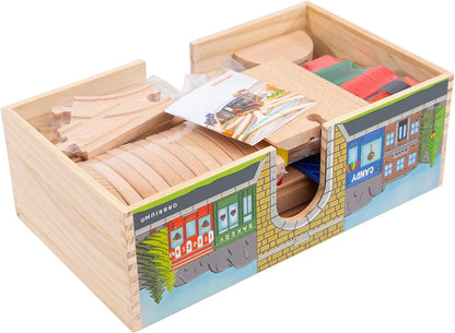 Deluxe 52-Piece Wooden Train Set with Storage Box & Tunnel